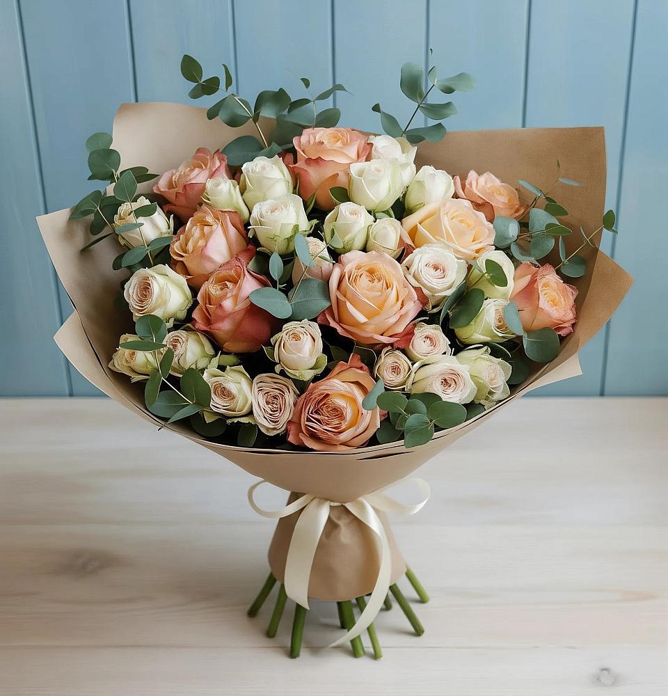 Букет цветов из: Альстромерии и Розы в Дагестанских огнях