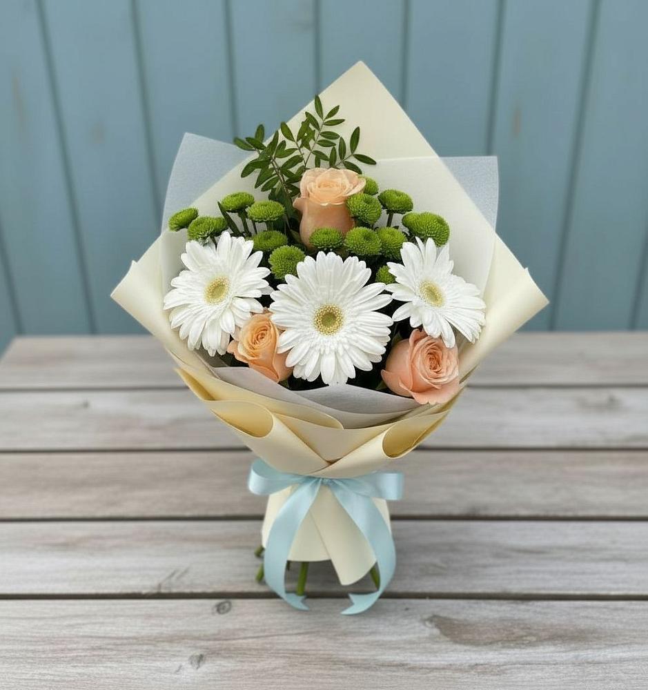 Букет цветов из: Герберы, Розы и Хризантемы в Дагестанских огнях