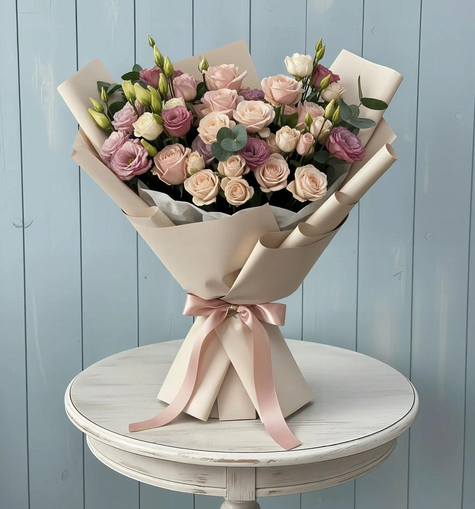 Букет цветов из: Розы и Лизиантусы в Дагестанских огнях