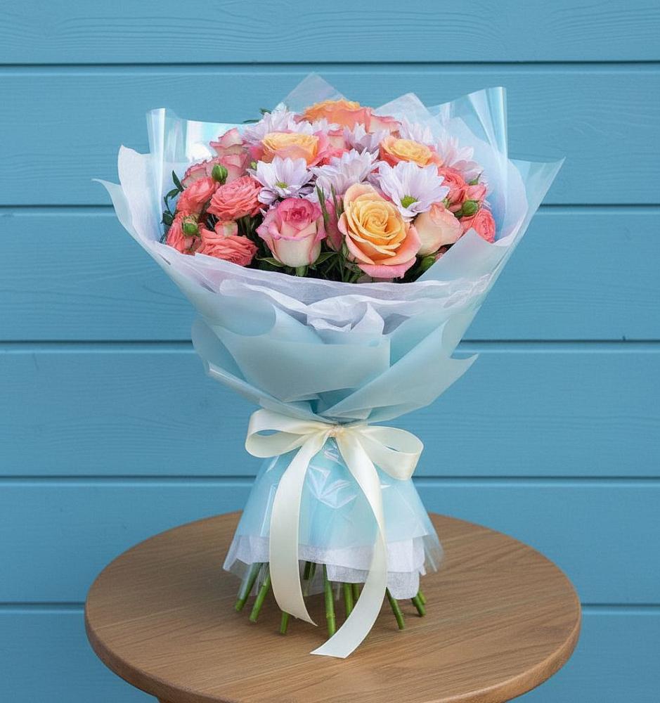 Букет цветов из: Хризантемы и Розы в Дагестанских огнях